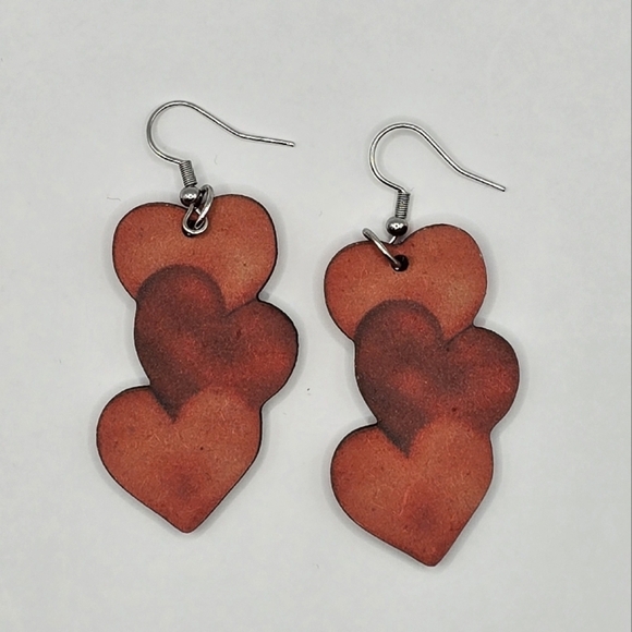 Rustic Brown Heart Earrings with Silver Fish Hook - Picture 5 of 5
